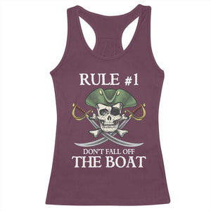 Funny Pirate Racerback Tank Top Rule #1 Don't Fall Off The Boat Cruise Party Gift - PrintYourWear Size: XS Color: Maroon
