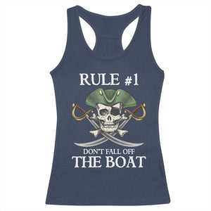 Funny Pirate Racerback Tank Top Rule #1 Don't Fall Off The Boat Cruise Party Gift - PrintYourWear Size: XS Color: Navy