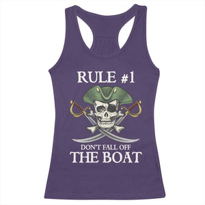 Funny Pirate Racerback Tank Top Rule #1 Don't Fall Off The Boat Cruise Party Gift - PrintYourWear Size: XS Color: Purple