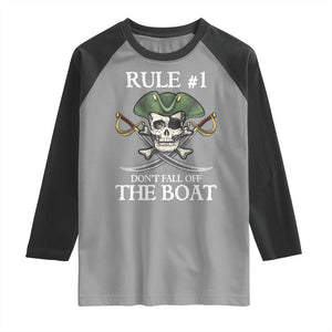 Funny Pirate Raglan Shirt Rule #1 Don't Fall Off The Boat Cruise Party Gift - PrintYourWear Size: XS Color: Sport Gray/Black