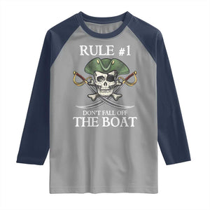 Funny Pirate Raglan Shirt Rule #1 Don't Fall Off The Boat Cruise Party Gift - PrintYourWear Size: XS Color: Sport Gray/Navy