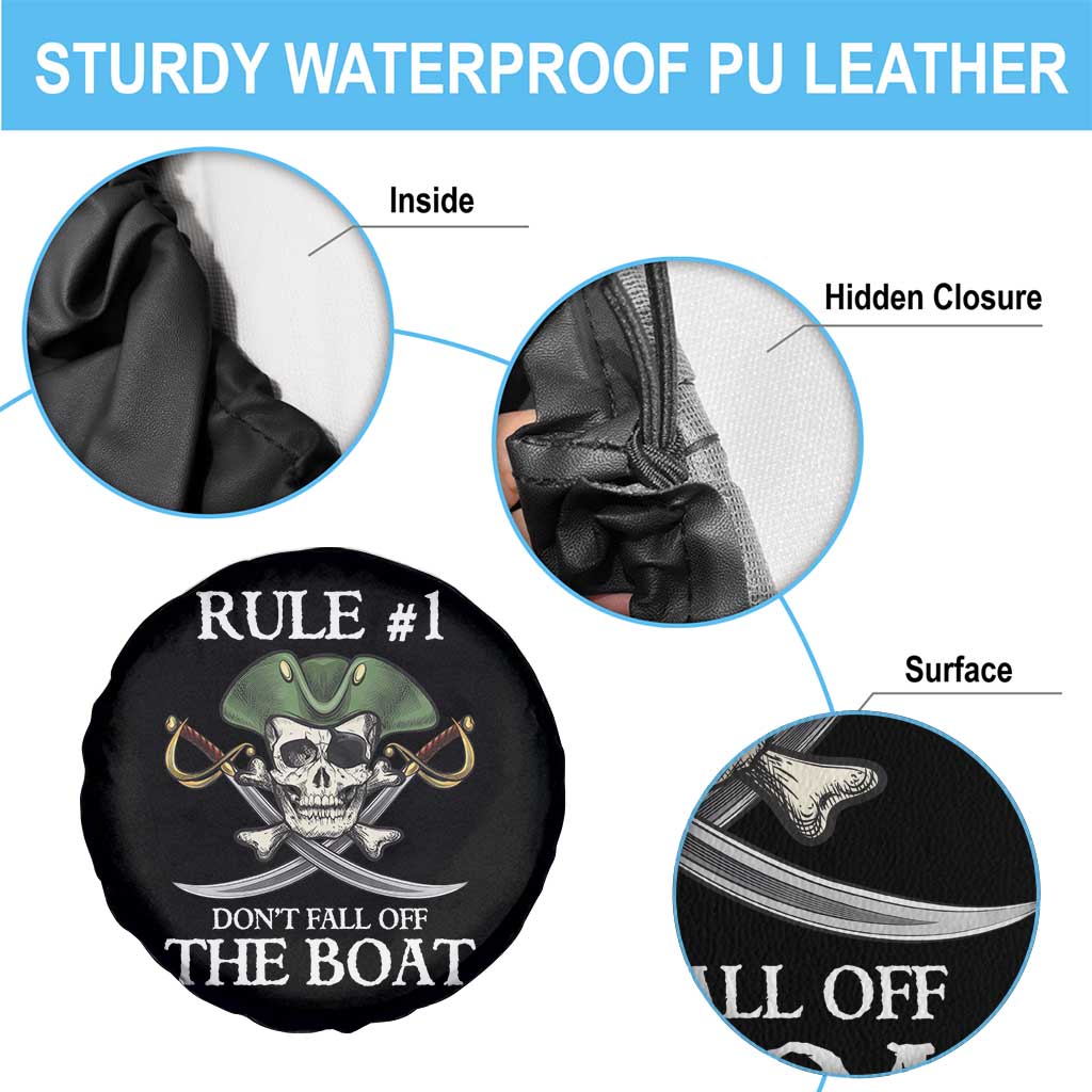 Funny Pirate Spare Tire Cover Rule #1 Don't Fall Off The Boat Cruise Party Gift - PrintYourWear Diameter: 26 inches Camera Hole Size: No hole