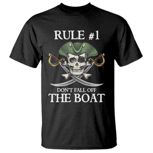 Funny Pirate T Shirt Rule #1 Don't Fall Off The Boat Cruise Party Gift - PrintYourWear Size: S Color: Black