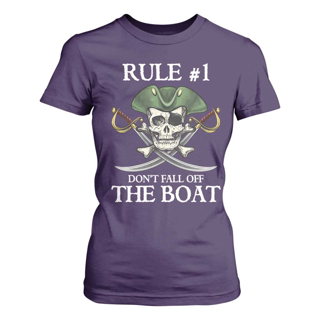 Funny Pirate T Shirt For Women Rule #1 Don't Fall Off The Boat Cruise Party Gift - PrintYourWear Size: S Color: Purple
