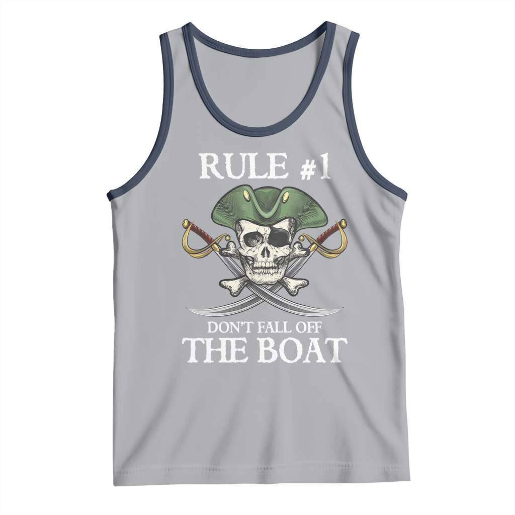 Funny Pirate Tank Top Rule #1 Don't Fall Off The Boat Cruise Party Gift - PrintYourWear Size: XS Color: Athletic Heather/Navy