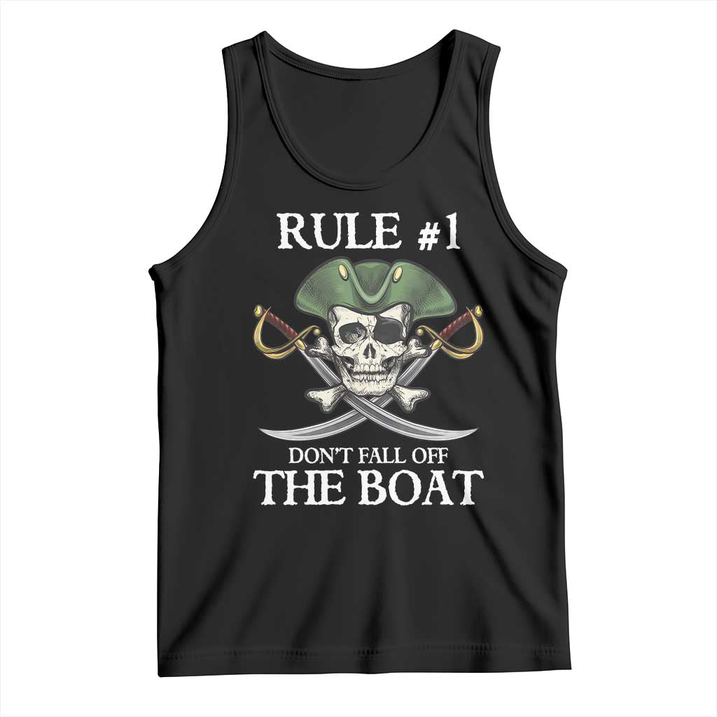 Funny Pirate Tank Top Rule #1 Don't Fall Off The Boat Cruise Party Gift - PrintYourWear Size: XS Color: Black