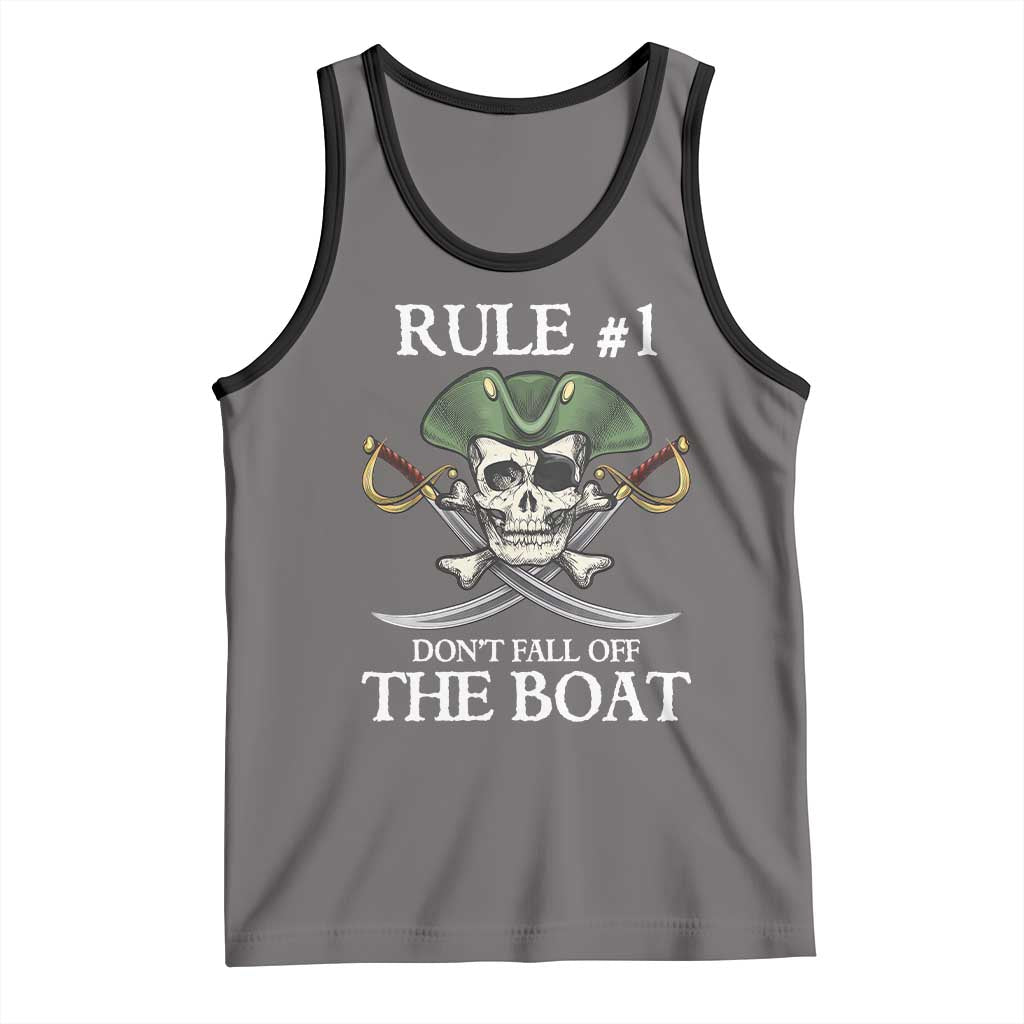 Funny Pirate Tank Top Rule #1 Don't Fall Off The Boat Cruise Party Gift - PrintYourWear Size: XS Color: Deep Heather/Black