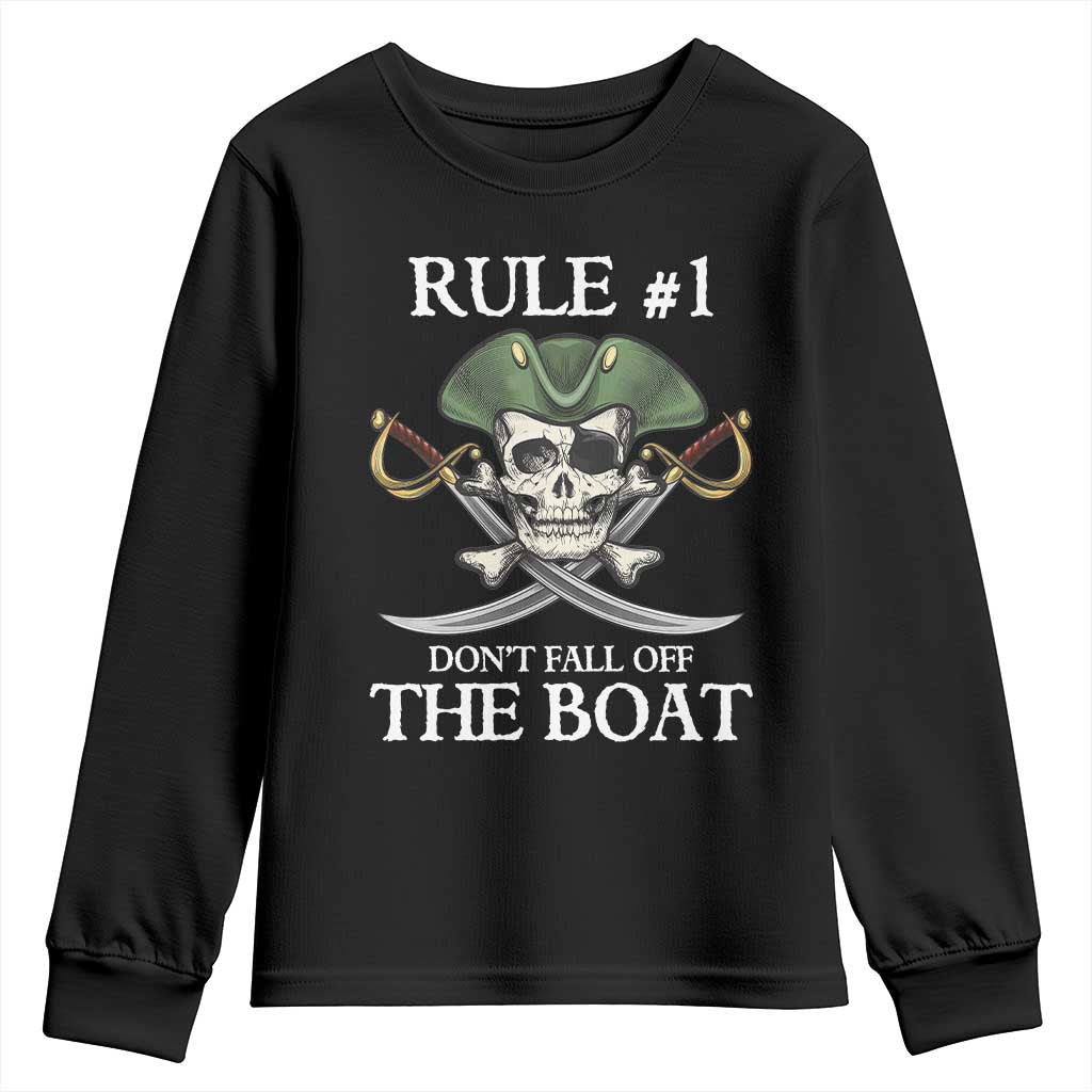 Funny Pirate Youth Sweatshirt Rule #1 Don't Fall Off The Boat Cruise Party Gift - PrintYourWear Size: XS Color: Black