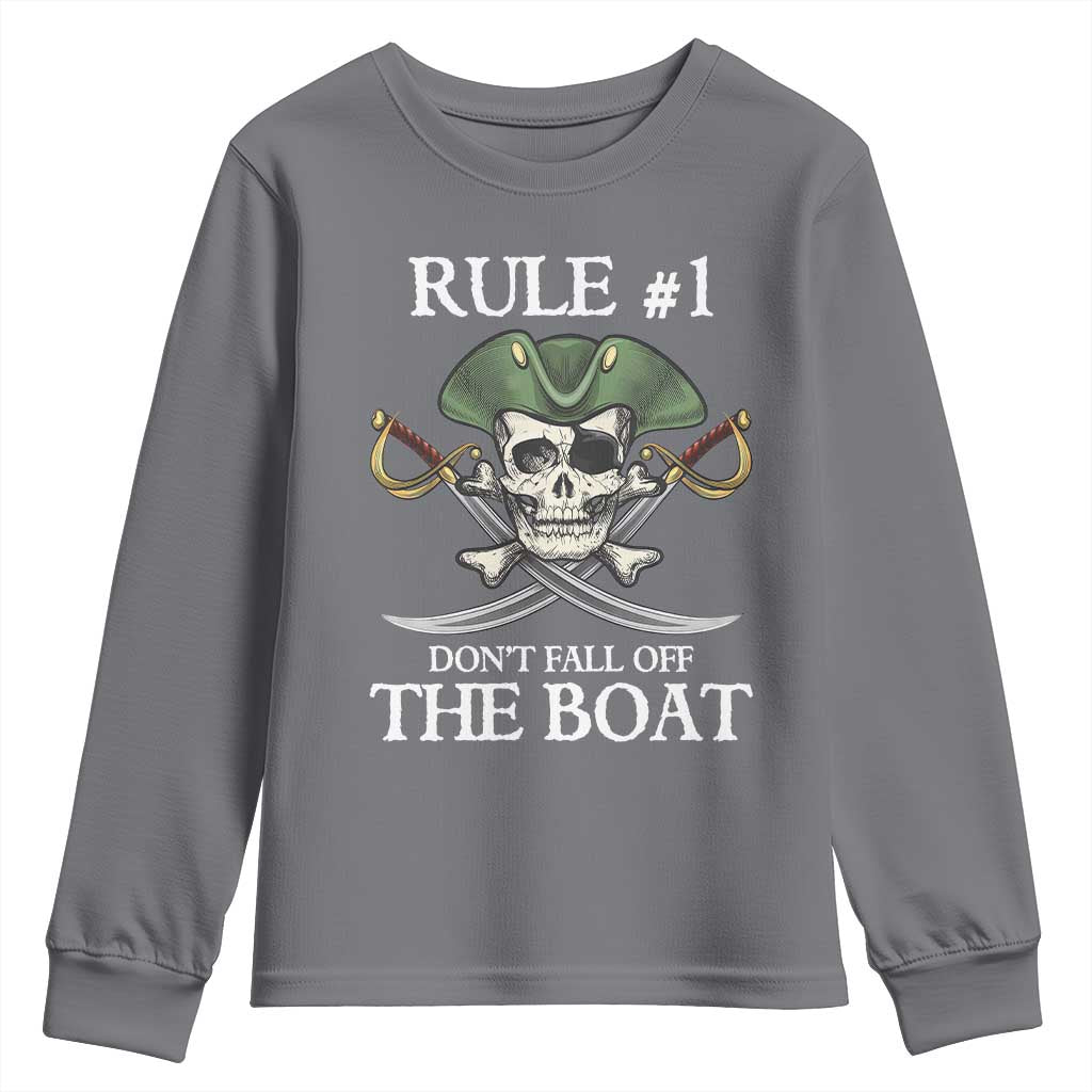 Funny Pirate Youth Sweatshirt Rule #1 Don't Fall Off The Boat Cruise Party Gift - PrintYourWear Size: XS Color: Charcoal