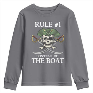 Funny Pirate Youth Sweatshirt Rule #1 Don't Fall Off The Boat Cruise Party Gift - PrintYourWear Size: XS Color: Charcoal
