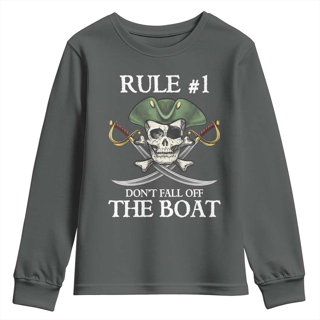 Funny Pirate Youth Sweatshirt Rule #1 Don't Fall Off The Boat Cruise Party Gift - PrintYourWear Size: XS Color: Dark Heather