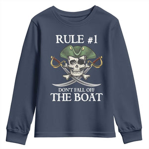 Funny Pirate Youth Sweatshirt Rule #1 Don't Fall Off The Boat Cruise Party Gift - PrintYourWear Size: XS Color: Navy