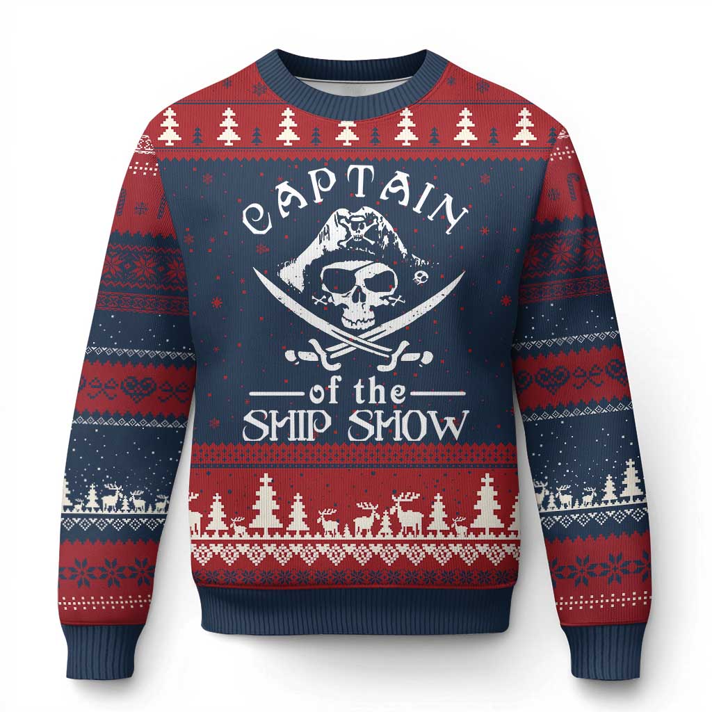 Funny Pirate Ugly Christmas Sweater Captain Ship Show Boater Boating Captain TS02 Navy Red Print Your Wear