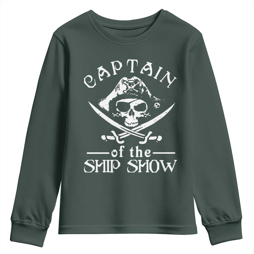 Funny Pirate Youth Sweatshirt Captain Ship Show Boater Boating Captain TS02 Dark Forest Green Print Your Wear
