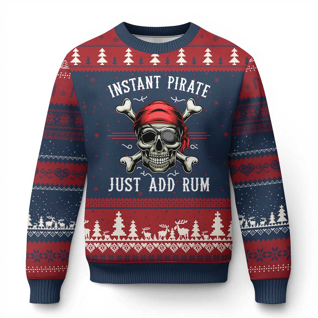 Funny Pirate Skull Ugly Christmas Sweater Instant Pirate Just Add Rum Funny Jolly Roger Crossbones TS02 Navy Red Print Your Wear