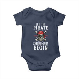 Let The Pirate Shenanigans Begin Baby Onesie Pirate Skull TS02 Navy Print Your Wear