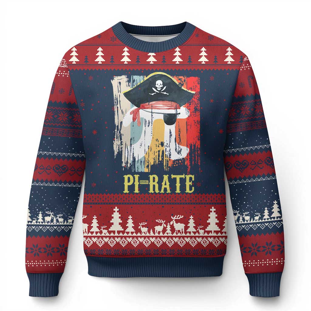 Funny Pi-rate Ugly Christmas Sweater Pi Day Math Geek Pirate Lover TS02 Navy Red Print Your Wear