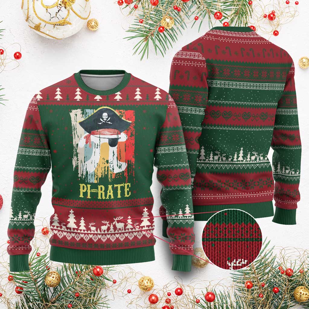Funny Pi-rate Ugly Christmas Sweater Pi Day Math Geek Pirate Lover TS02 Red Green Print Your Wear