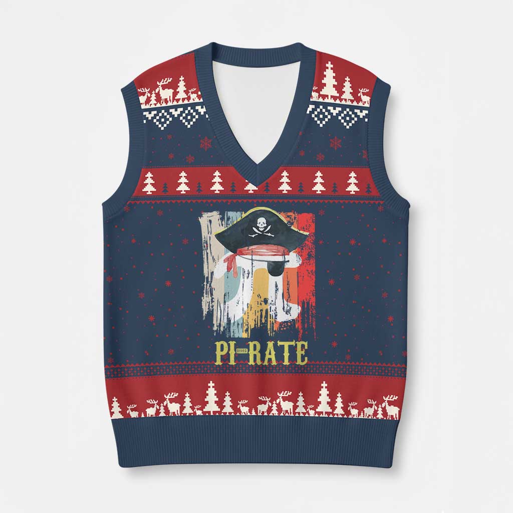 Funny Pi-rate V-Neck Knit Sweater Vest Pi Day Math Geek Pirate Lover TS02 Navy Red Print Your Wear