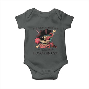Funny Pirate Baby Onesie All Fun And Games Until Someone Loses an Eye TS02 Dark Heather Print Your Wear