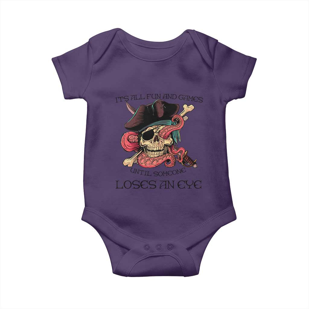 Funny Pirate Baby Onesie All Fun And Games Until Someone Loses an Eye TS02 Purple Print Your Wear