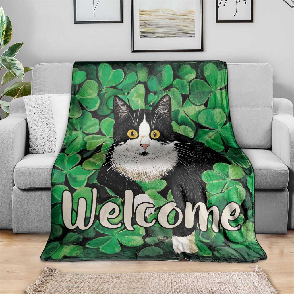 Happy St. Patrick's Day Cat Throw Blanket Welcome Funny Catrick Green Lucky Shamrocks TS02 Print Your Wear