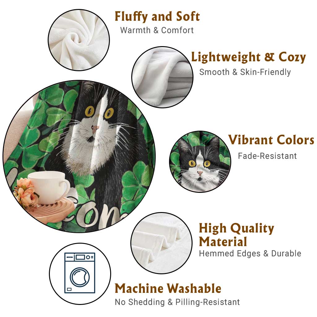 Happy St. Patrick's Day Cat Throw Blanket Welcome Funny Catrick Green Lucky Shamrocks TS02 Print Your Wear