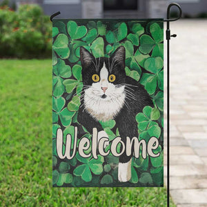 Happy St. Patrick's Day Cat Garden Flag Welcome Funny Catrick Green Lucky Shamrocks TS02 Print Your Wear