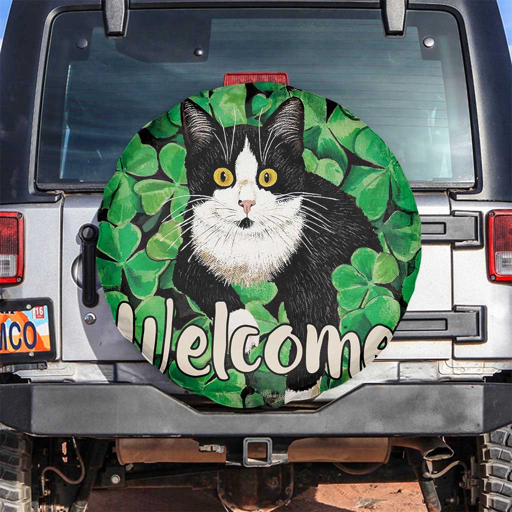 Happy St. Patrick's Day Cat Spare Tire Cover Welcome Funny Catrick Green Lucky Shamrocks TS02 No hole Irish Green Print Your Wear