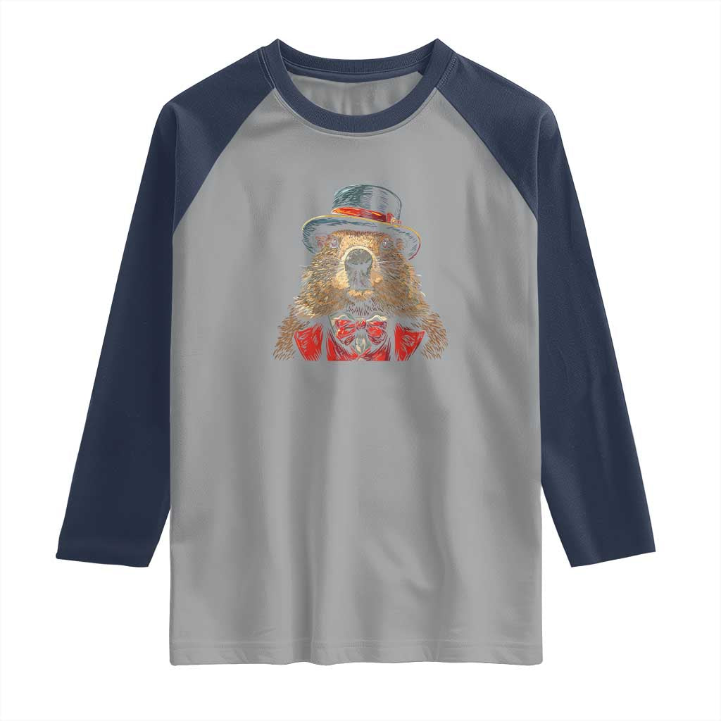 Cute Groundhog Raglan Shirt Woodchuck Day Animal Lover TS02 Sport Gray Navy Print Your Wear