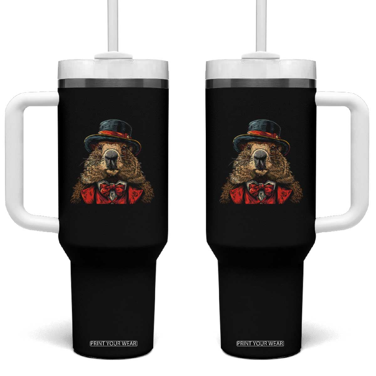 Cute Groundhog Tumbler With Handle Woodchuck Day Animal Lover TS02 One Size: 40 oz Black Print Your Wear
