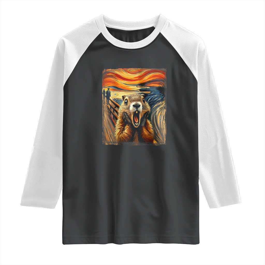 Funny Scream Groundhog Raglan Shirt Woddchuck Day TS02 Black White Print Your Wear