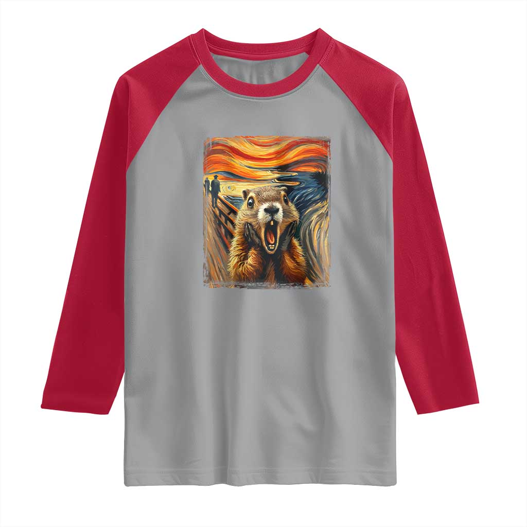 Funny Scream Groundhog Raglan Shirt Woddchuck Day TS02 Sport Gray Red Print Your Wear