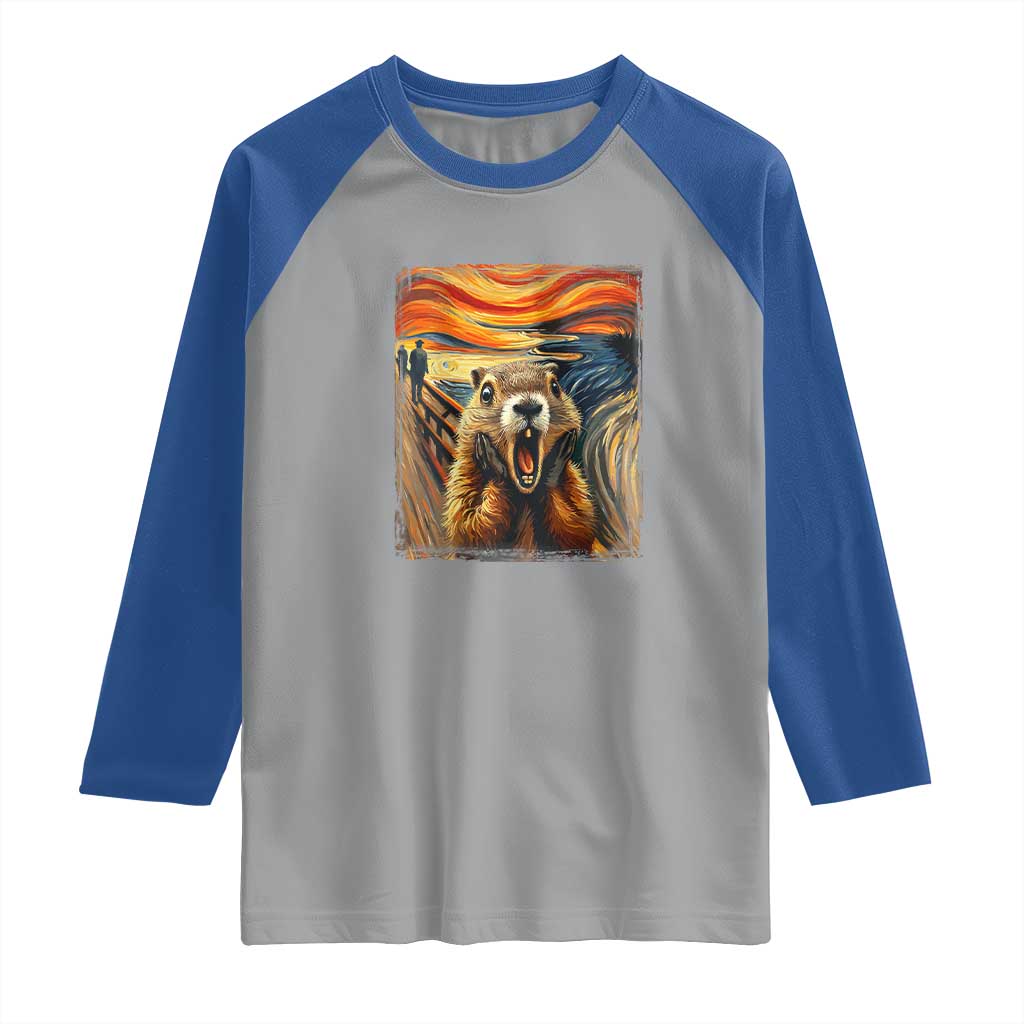 Funny Scream Groundhog Raglan Shirt Woddchuck Day TS02 Sport Gray Royal Print Your Wear