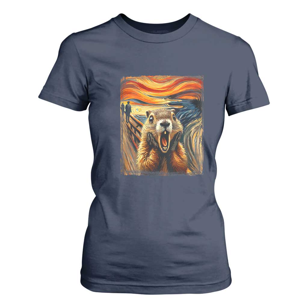 Funny Scream Groundhog T Shirt For Women Woddchuck Day TS02 Navy Print Your Wear