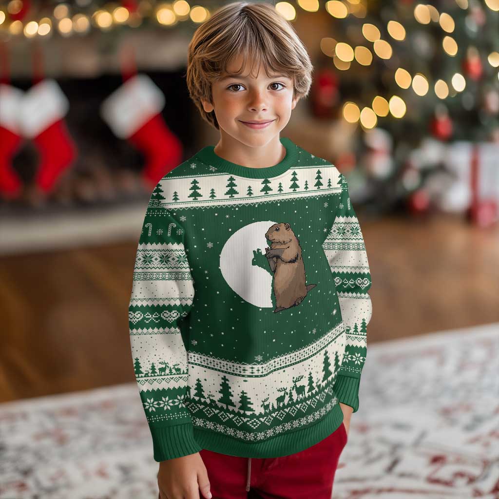 Groundhog Shadow Meteorlogy Ugly Christmas Sweater Woodchuck Puppet Funny Gift TS02 Forest Green Beige Print Your Wear