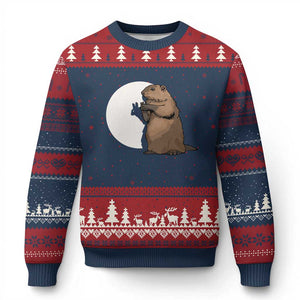 Groundhog Shadow Meteorlogy Ugly Christmas Sweater Woodchuck Puppet Funny Gift TS02 Navy Red Print Your Wear