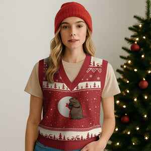 Groundhog Shadow Meteorlogy V-Neck Knit Sweater Vest Woodchuck Puppet Funny Gift TS02 Red Beige Print Your Wear