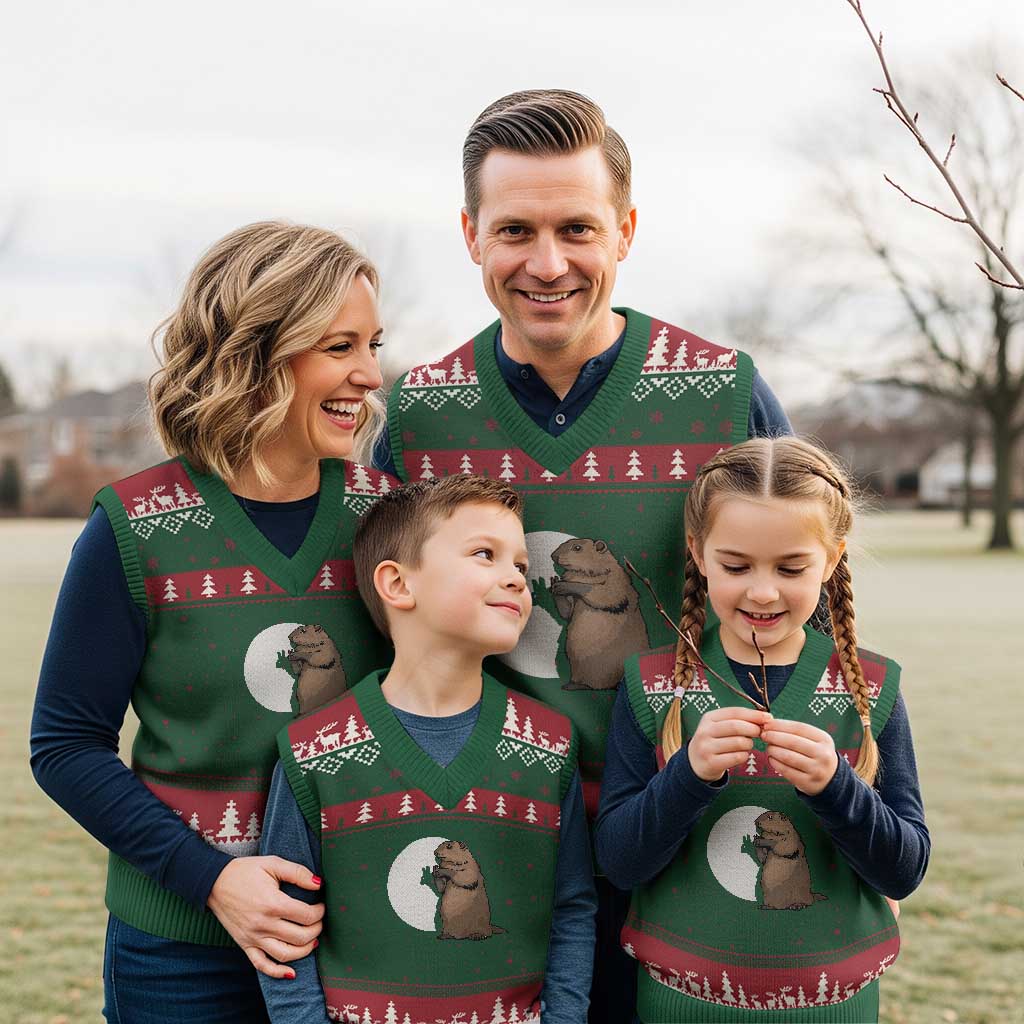 Groundhog Shadow Meteorlogy V-Neck Knit Sweater Vest Woodchuck Puppet Funny Gift TS02 Red Green Print Your Wear