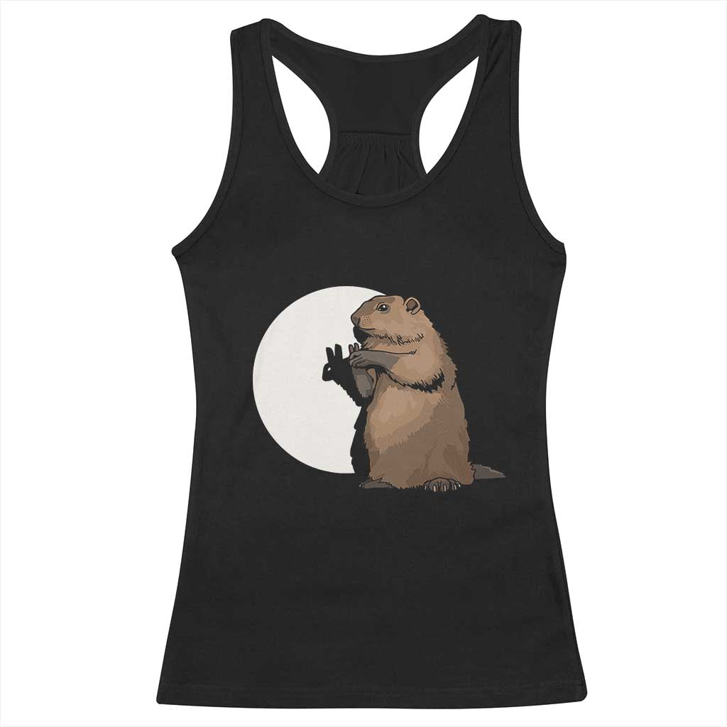 Groundhog Shadow Meteorlogy Racerback Tank Top Woodchuck Puppet Funny Gift TS02 Black Print Your Wear