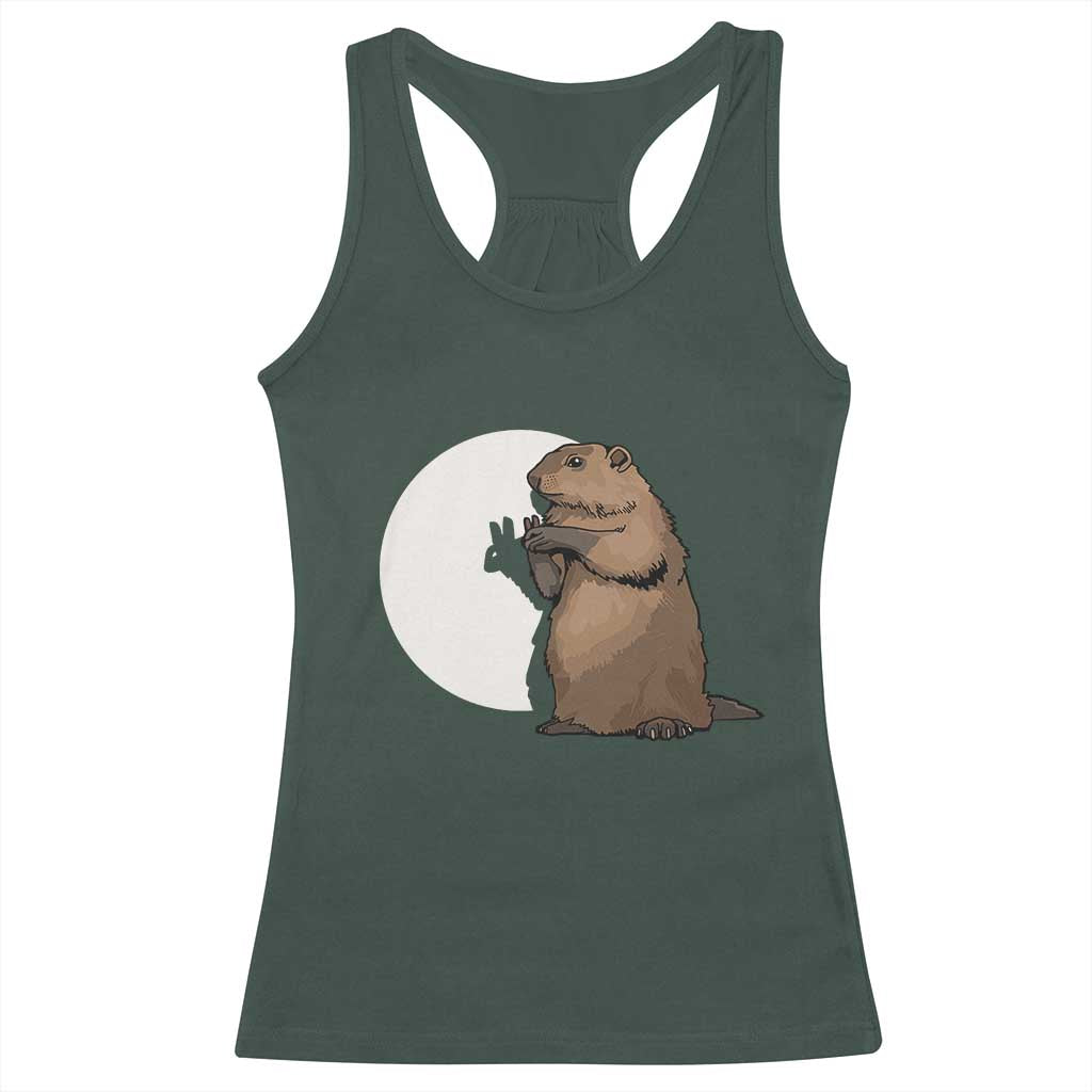 Groundhog Shadow Meteorlogy Racerback Tank Top Woodchuck Puppet Funny Gift TS02 Dark Forest Green Print Your Wear