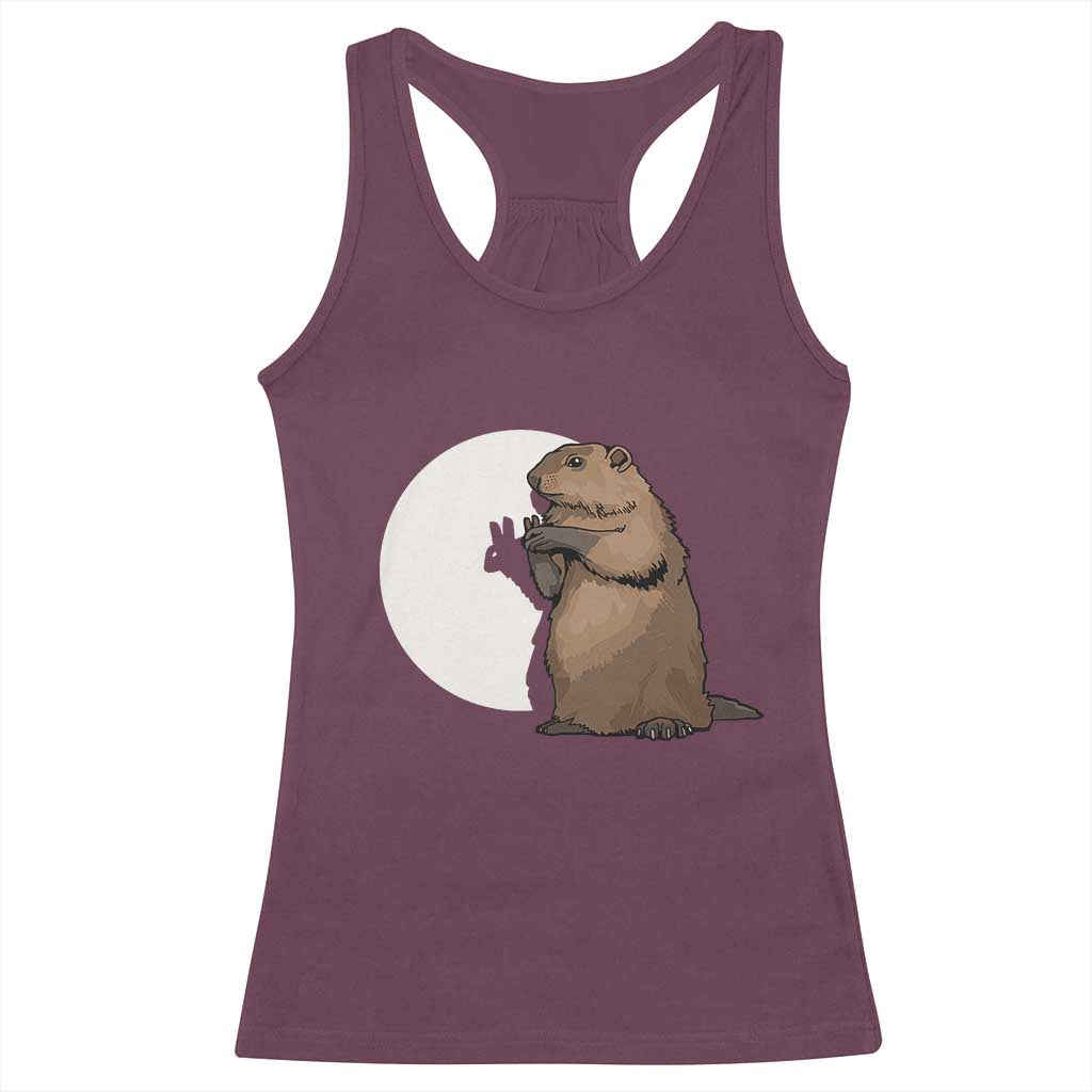 Groundhog Shadow Meteorlogy Racerback Tank Top Woodchuck Puppet Funny Gift TS02 Maroon Print Your Wear