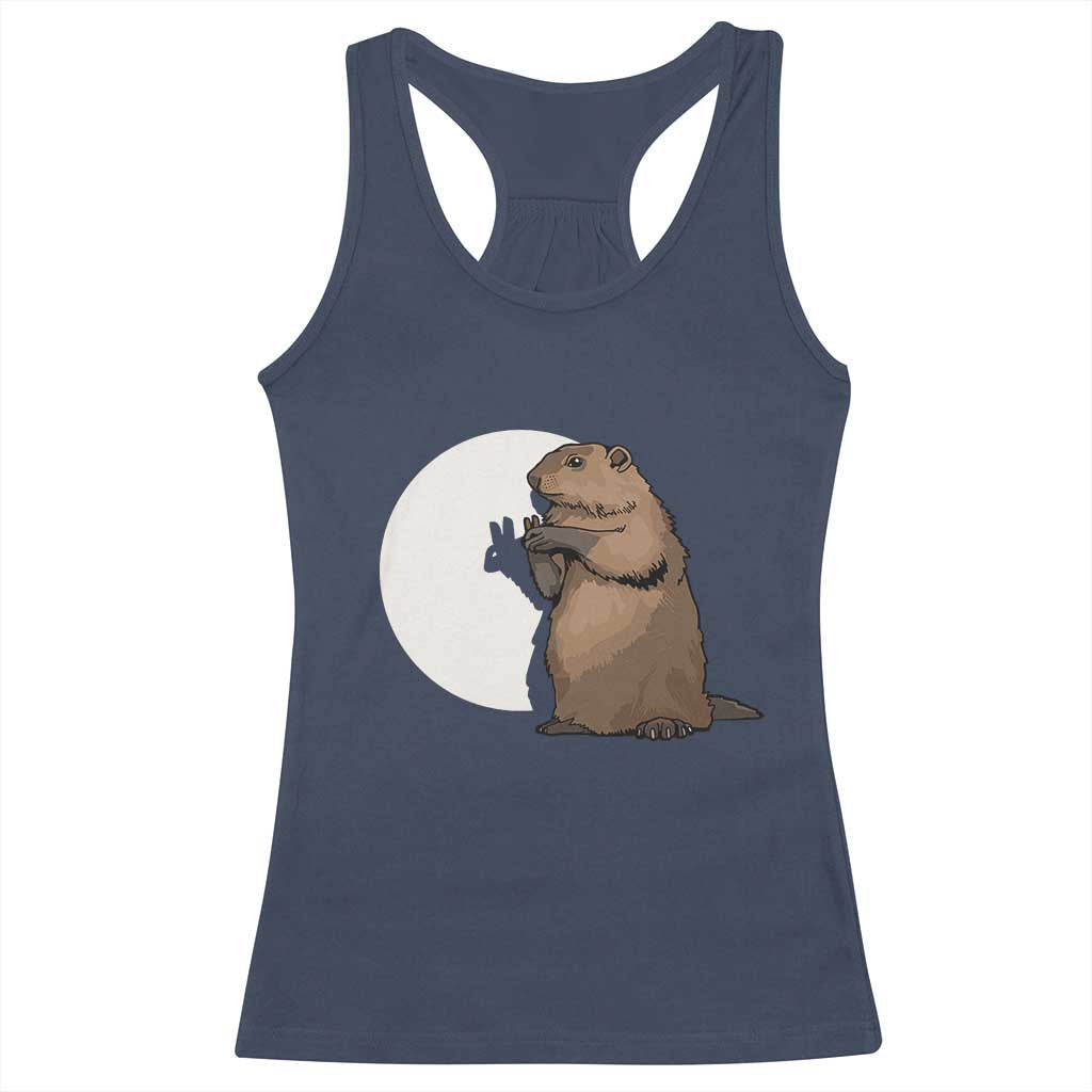 Groundhog Shadow Meteorlogy Racerback Tank Top Woodchuck Puppet Funny Gift TS02 Navy Print Your Wear