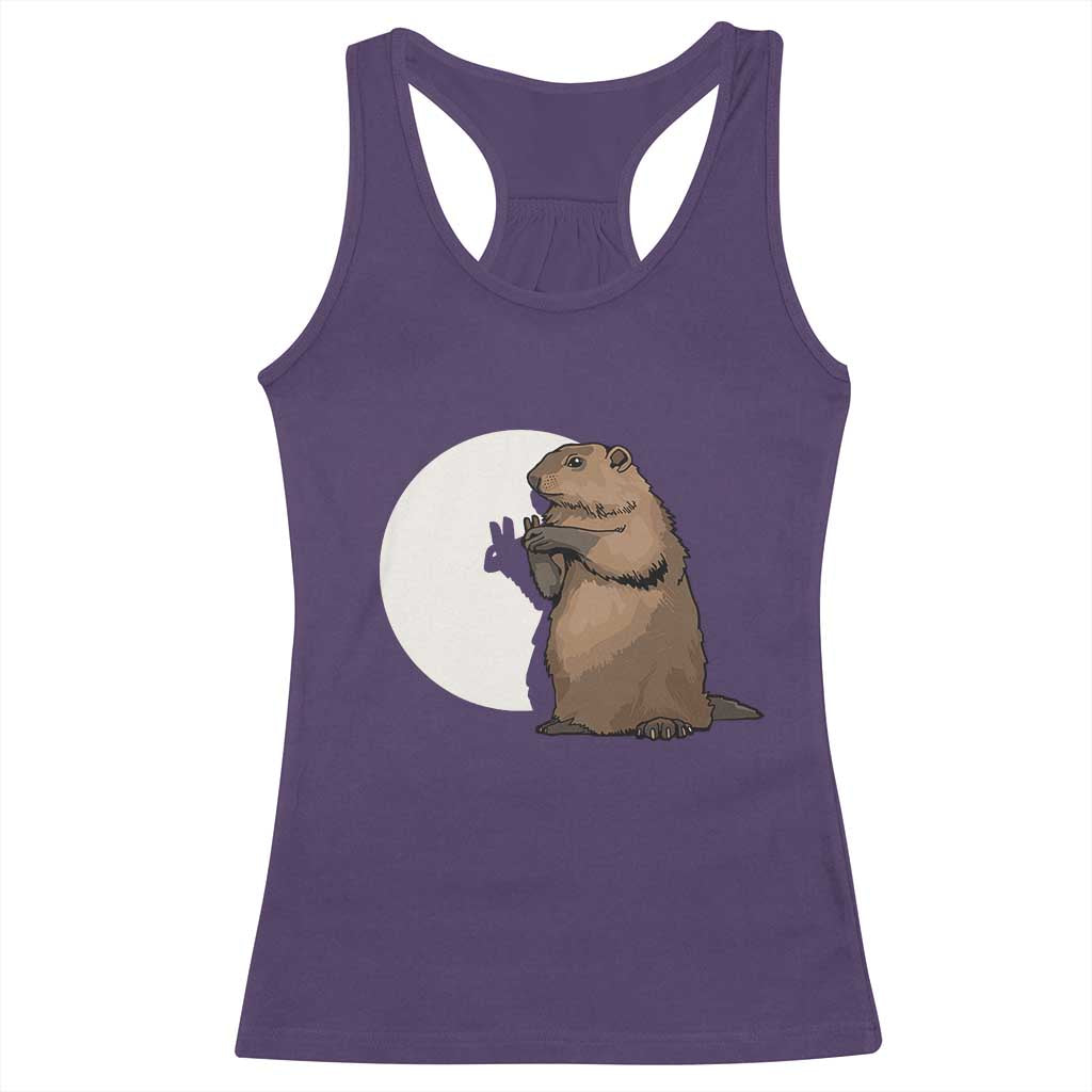 Groundhog Shadow Meteorlogy Racerback Tank Top Woodchuck Puppet Funny Gift TS02 Purple Print Your Wear