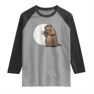 Groundhog Shadow Meteorlogy Raglan Shirt Woodchuck Puppet Funny Gift TS02 Sport Gray Black Print Your Wear