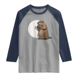 Groundhog Shadow Meteorlogy Raglan Shirt Woodchuck Puppet Funny Gift TS02 Sport Gray Navy Print Your Wear