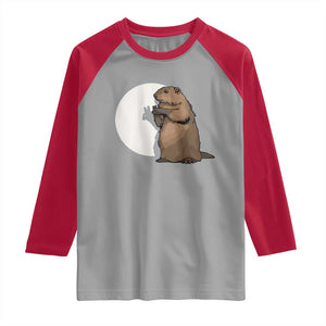 Groundhog Shadow Meteorlogy Raglan Shirt Woodchuck Puppet Funny Gift TS02 Sport Gray Red Print Your Wear