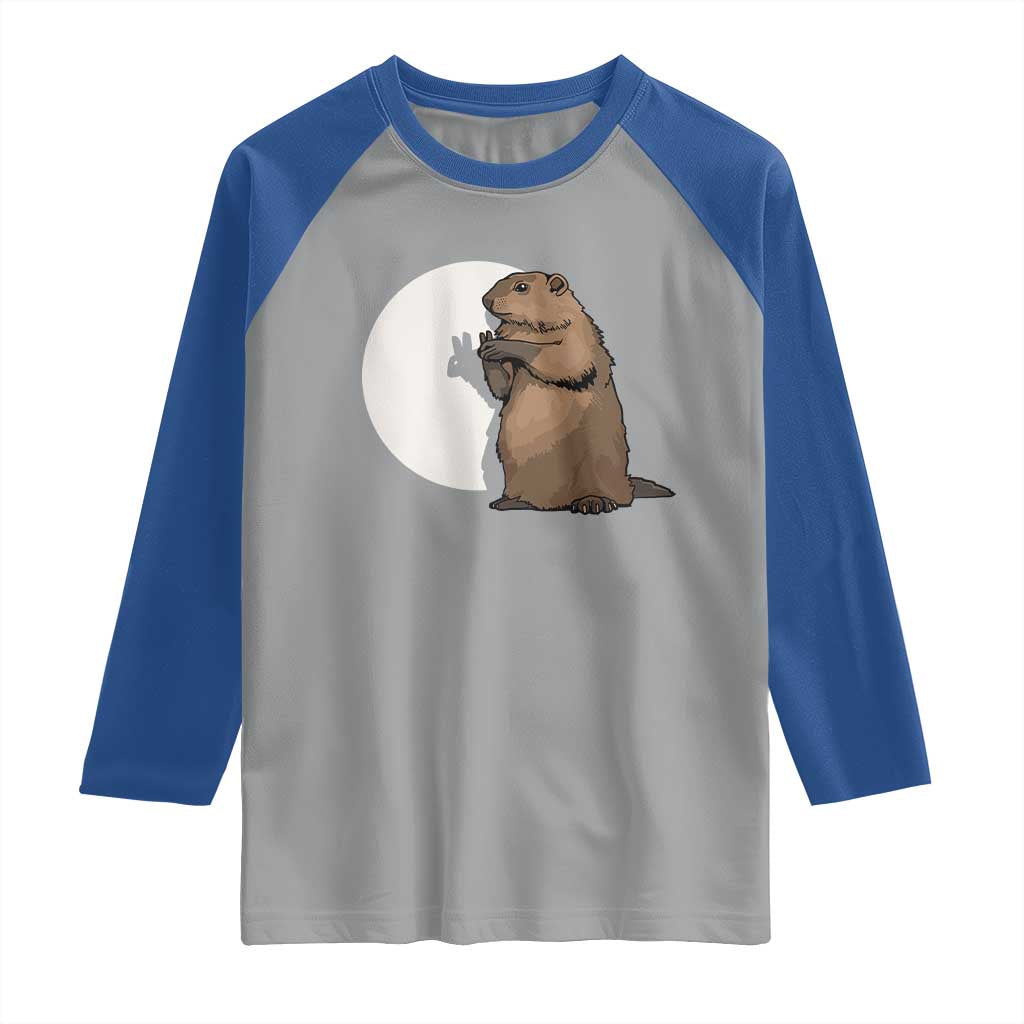 Groundhog Shadow Meteorlogy Raglan Shirt Woodchuck Puppet Funny Gift TS02 Sport Gray Royal Print Your Wear