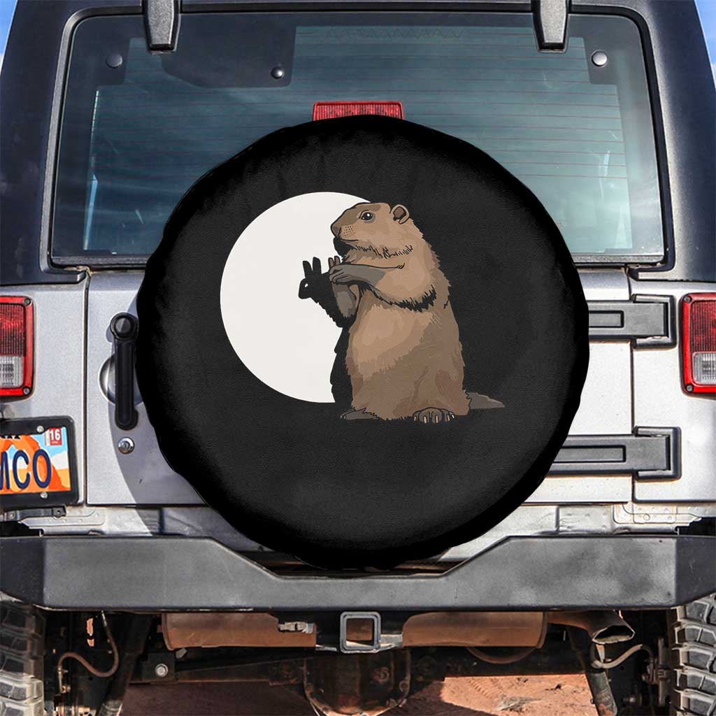 Groundhog Shadow Meteorlogy Spare Tire Cover Woodchuck Puppet Funny Gift TS02 No hole Black Print Your Wear
