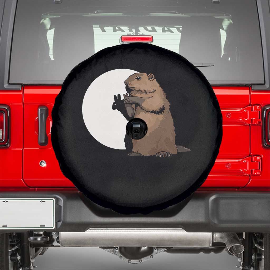 Groundhog Shadow Meteorlogy Spare Tire Cover Woodchuck Puppet Funny Gift TS02 Black Print Your Wear